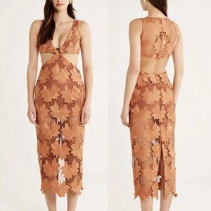 NEW Rumer Tropez Floral Lace Midi Dress in Rust Brown Women’s Size Small